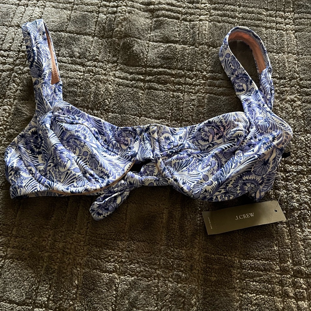 J. Crew Blue and White Floral Bikini Top